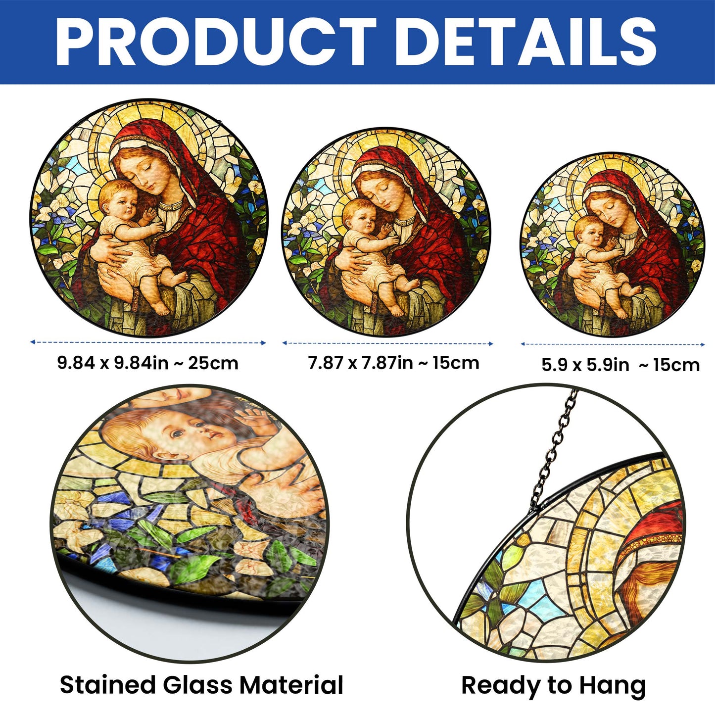 Blessed Virgin Mary Catholic  Religious Stained Glass Suncatcher TQN5189HVN
