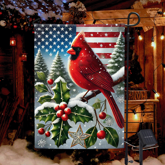 Cardinal Christmas American Solar LED Garden Flag MLN4450SF