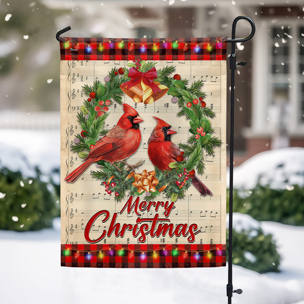 Cardinal Merry Christmas Cardinals in Wreath Flag MLN4099F