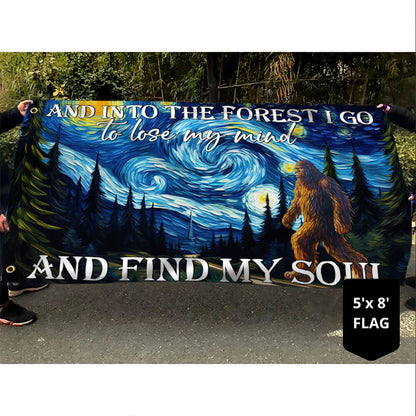 Bigfoot In Starry Night, And Into The Forest I Go, Bigfoot Funny Dorm Flag TPT1173GF