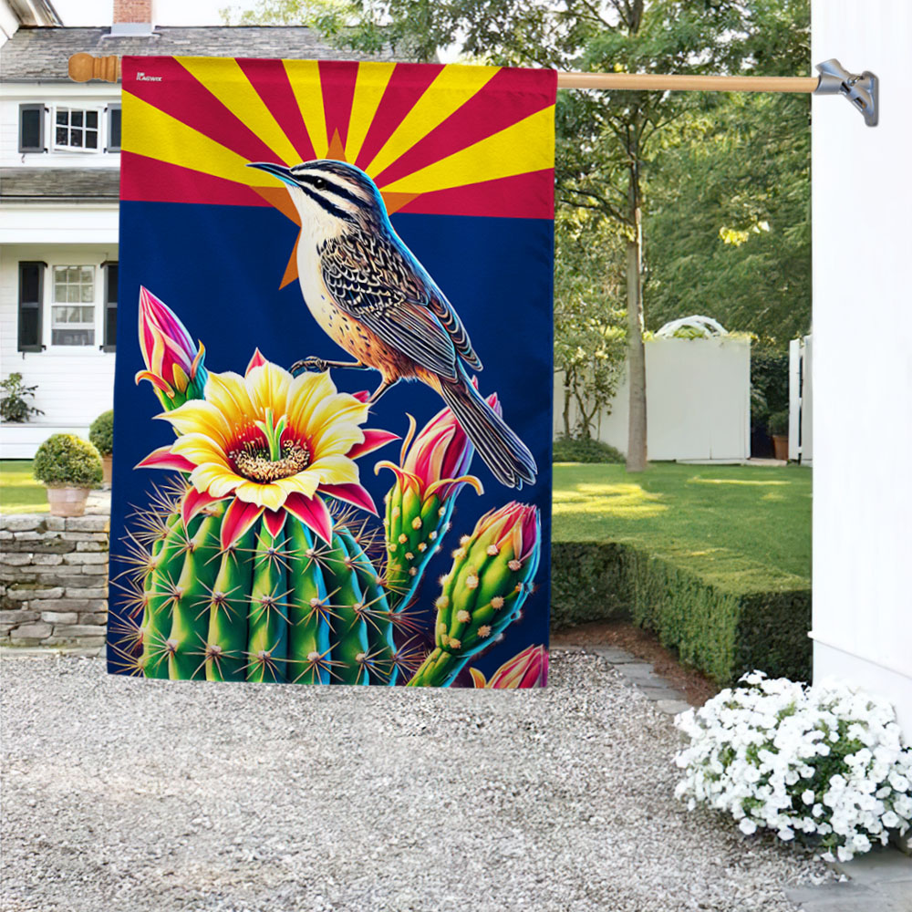 Arizona Cactus Wren and Saguaro Cactus Blossom Flag MLN3314F