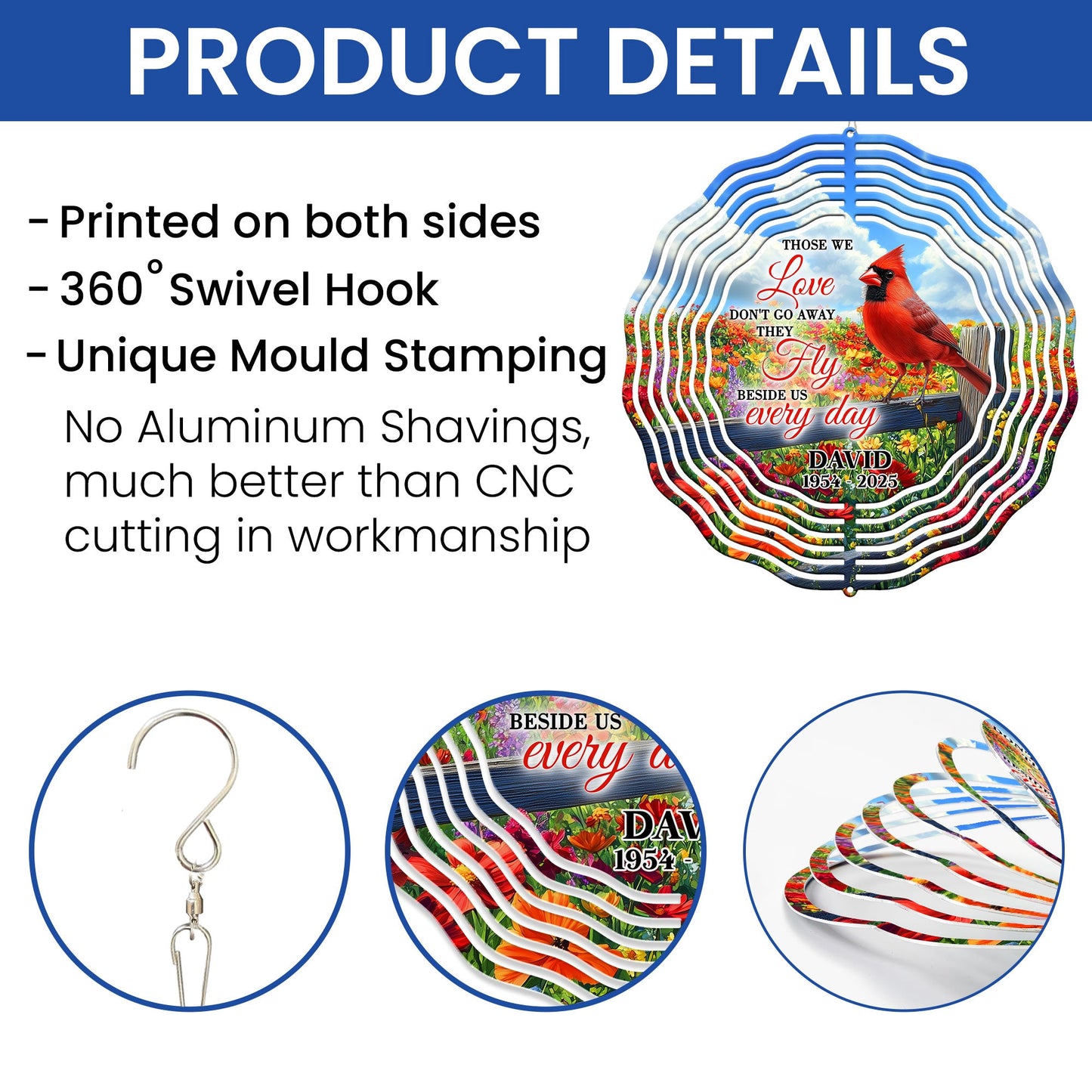 Personalized Memorial Red Cardinal Wind Spinner VTM1063HVN