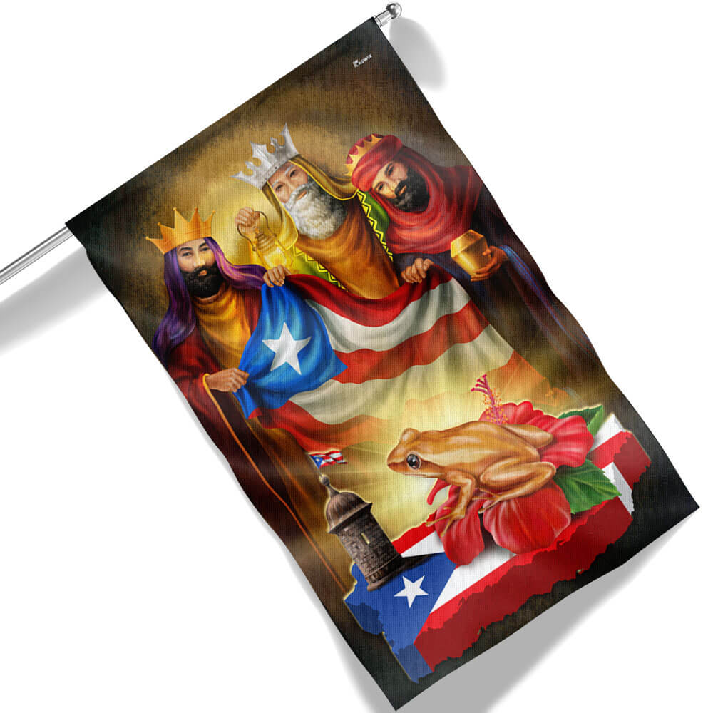 Brown Coqui Frog Three Kings Christmas Puerto Rico Flag TPT1377Fv1