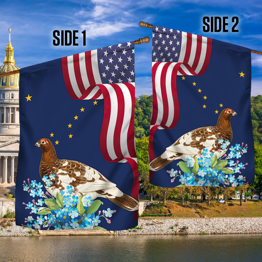 Alaska State  Willow Ptarmigan Bird and Forget-Me-Not Flower Flag MLN1141Fv10