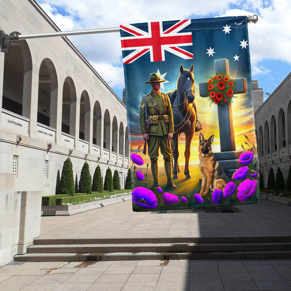 FLAGWIX Anzac Day Animals in War Purple Poppy Australian Flag MLN2836F