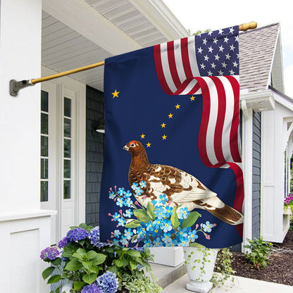 Alaska State  Willow Ptarmigan Bird and Forget-Me-Not Flower Flag MLN1141Fv10