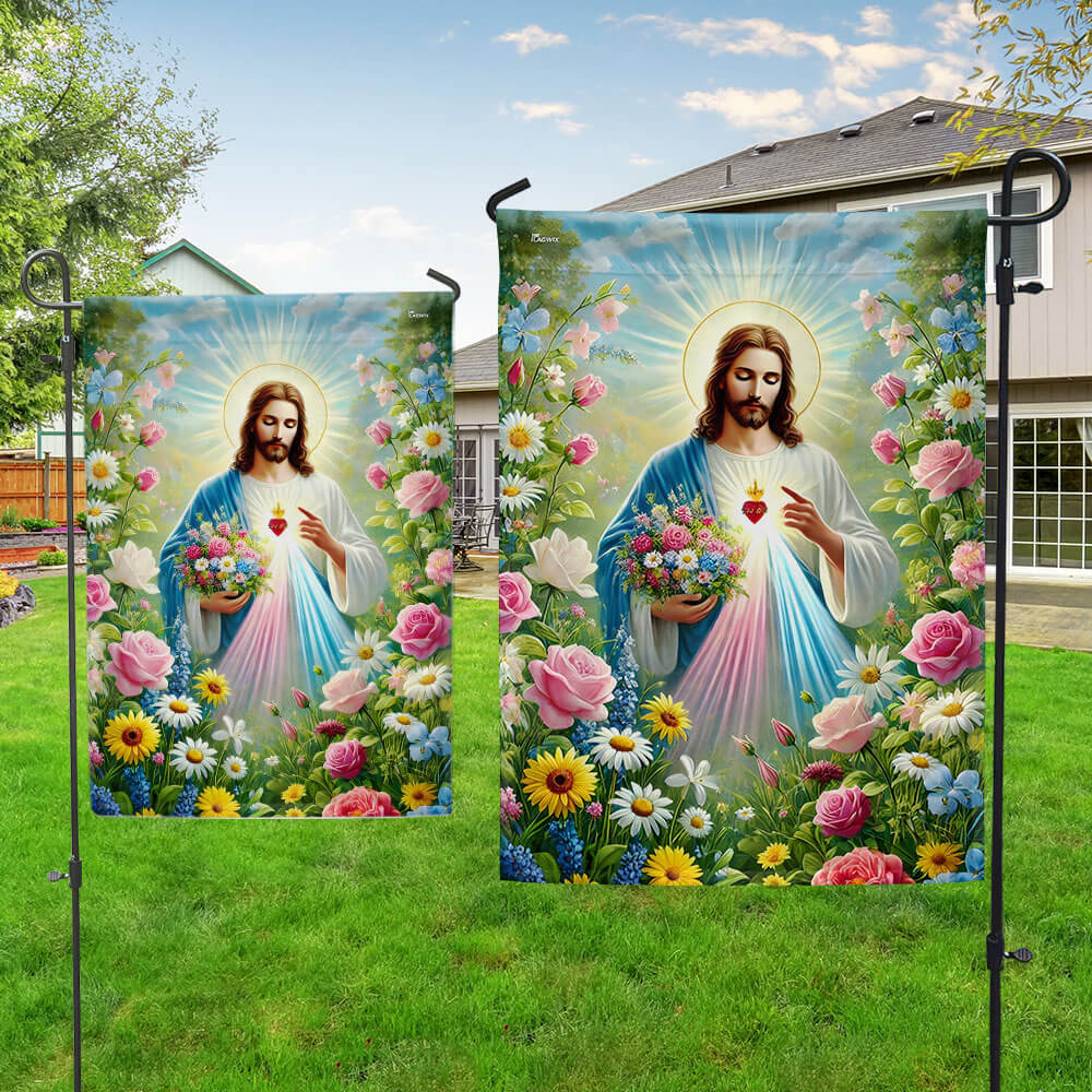 Jesus Holding Flowers Garden Spring Flag VTM1100TNB