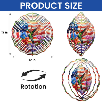 Hummingbird Flower With USA Flag Wind Spinner VTM1065HVN