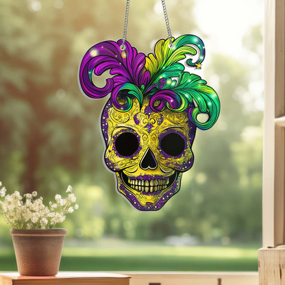 Mardi Gras Skull Suncatcher Acrylic Window Hanging Sign TQN4617AS