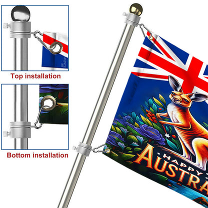 Australia Kangaroo and Koala Happy Australia Day Grommet Flag MLN2353GF