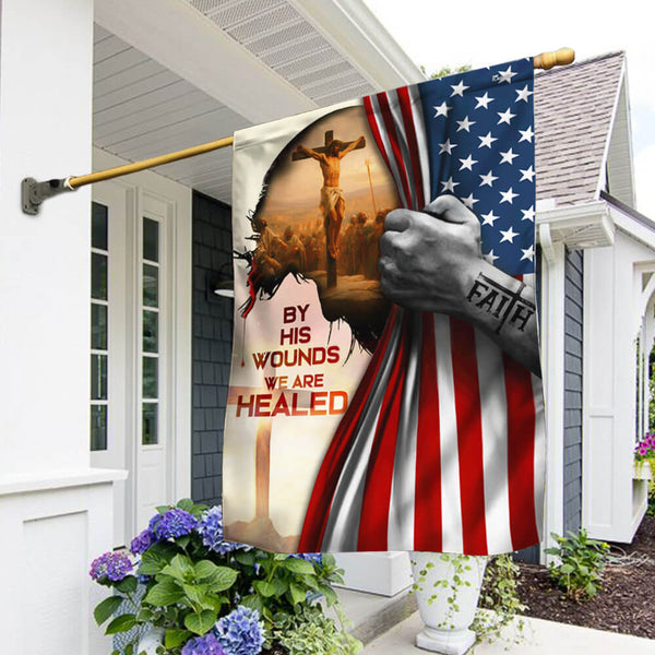 Christian Faith, By His Wounds We Are Healed Jesus Christ American Flag TPT1557F