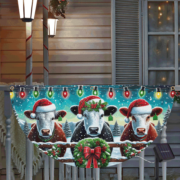 Cow Cattle Farm Christmas Solar Led Fan Flag MLN4418SL