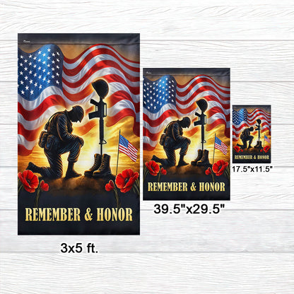 Memorial Day Remember & Honor Kneeling Solider American Flag MLN5324TTH