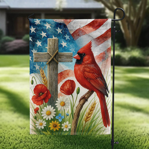 Memorial Cardinal Christian Cross American Flag TPT2709TNB