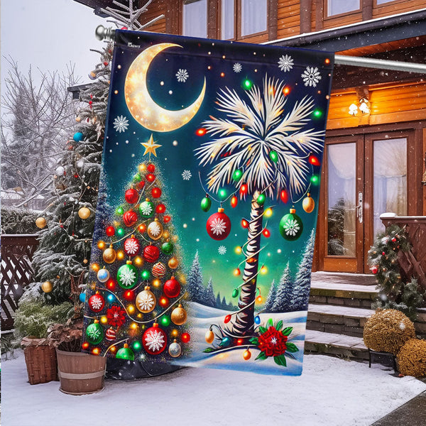 South Carolina Christmas Flag Palm Tree and Moon Christmas Tree Flag MLN4102F