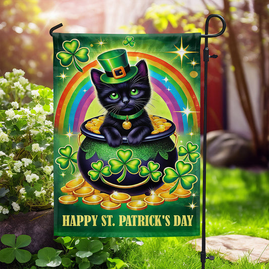 Black Cat Happy St. Patrick's Day Flag MLN5011F