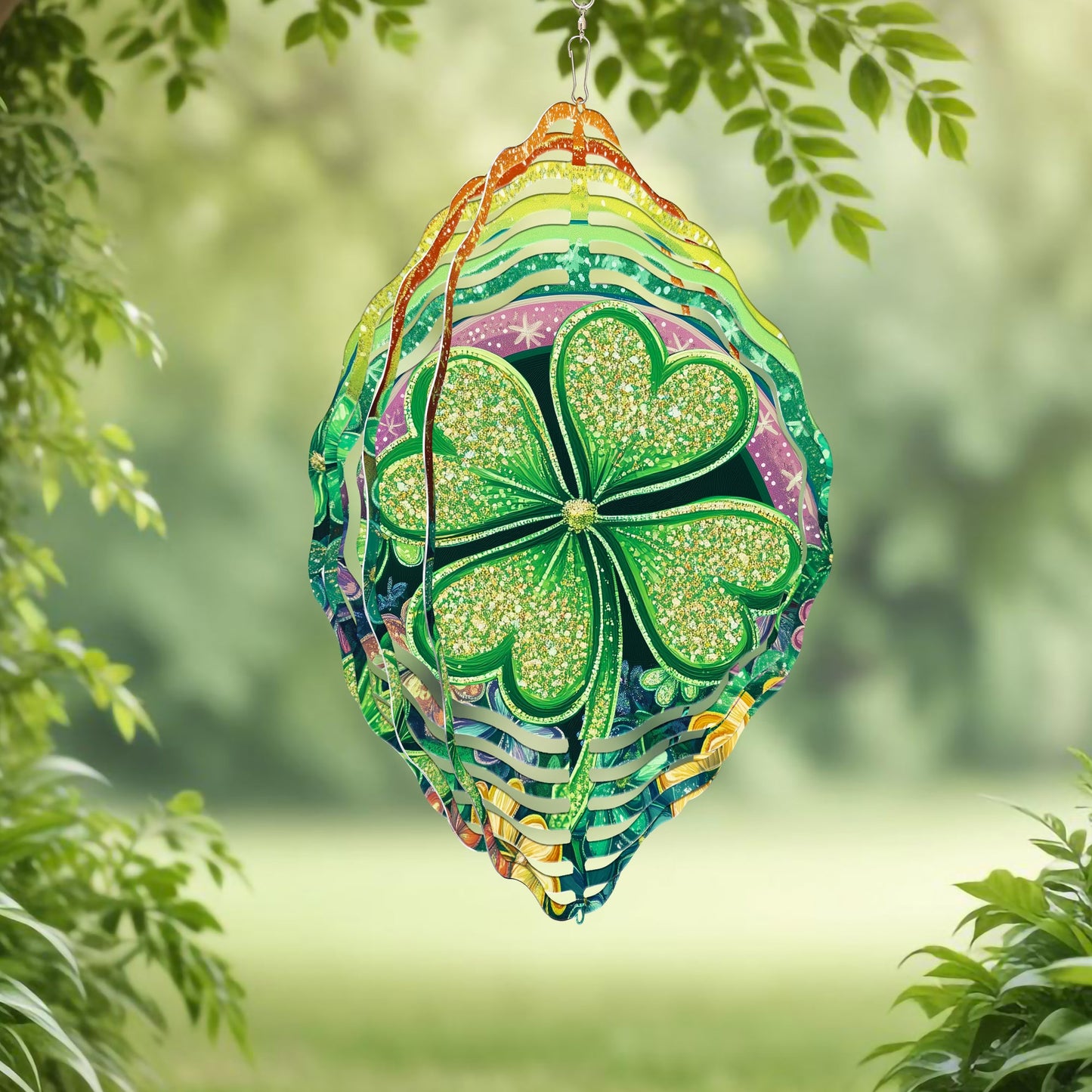 St. Patrick's Day Shamrock Rainbow Floral Wind Spinner VTM1047NGT