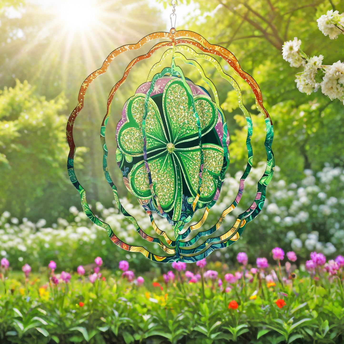 St. Patrick's Day Shamrock Rainbow Floral Wind Spinner VTM1047NGT