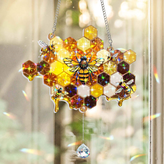 Bee Bumble Bee Honeycomb Hologram Window Hanging TPT2748TNB
