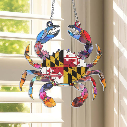 Maryland State Flag Maryland Crab Acrylic Suncatcher Hanging Sign VTM1017AS