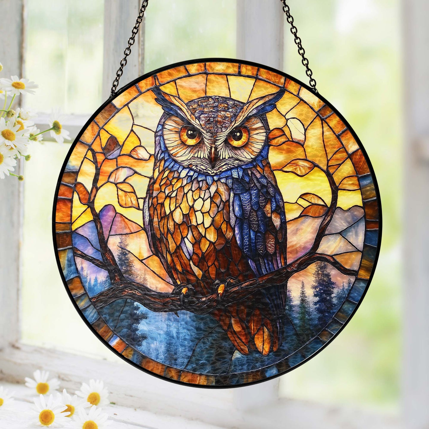 Owl Stained Glass Suncatcher Window Hanging TQN5191NGT