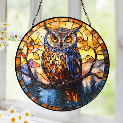 Owl Stained Glass Suncatcher Window Hanging TQN5191NGT