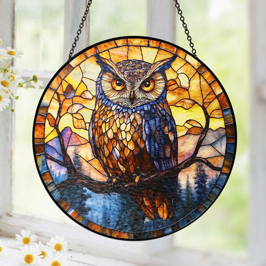 Owl Stained Glass Suncatcher Window Hanging TQN5191NGT