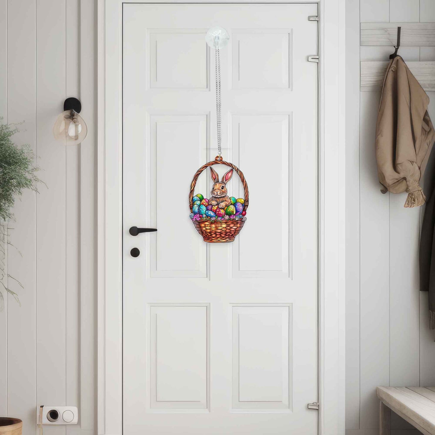 Rabbit in Egg Basket  Suncatcher Acrylic Window Hanging MLN5119DNV