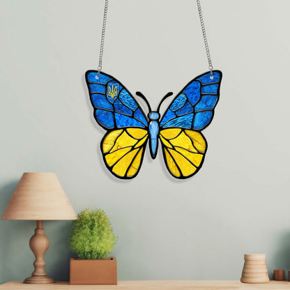 Stand With Ukraine Butterfly Blue Yellow Acrylic Suncatcher Hanging Sign TQN4932LTH