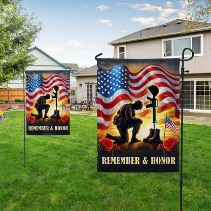 Memorial Day Remember & Honor Kneeling Solider American Flag MLN5324TTH