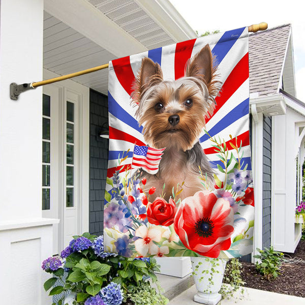 Flagwix American Flag - Patriotic Yorkshire Terrier Flowers 4th Of july Flag TQN1302Fv1
