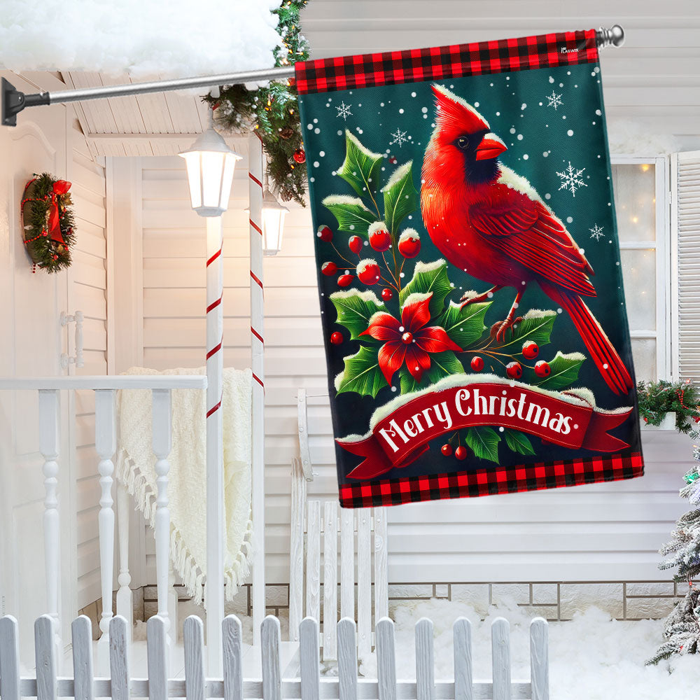 Cardinal Bird Merry Christmas Flag TQN3915F