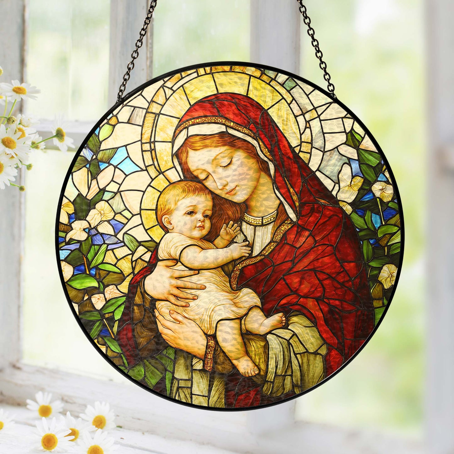 Blessed Virgin Mary Catholic  Religious Stained Glass Suncatcher TQN5189HVN