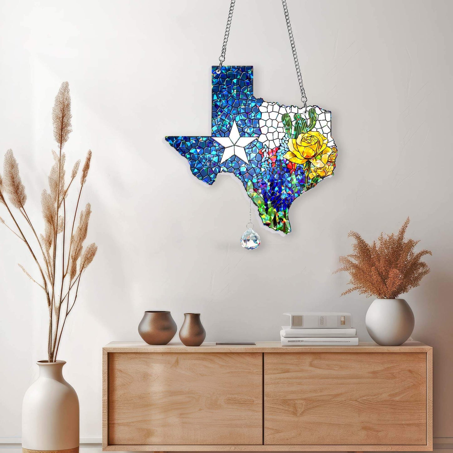 Texas Bluebonnet and Yellow Rose of Texas Hologram Window Hanging TPT2758TNB