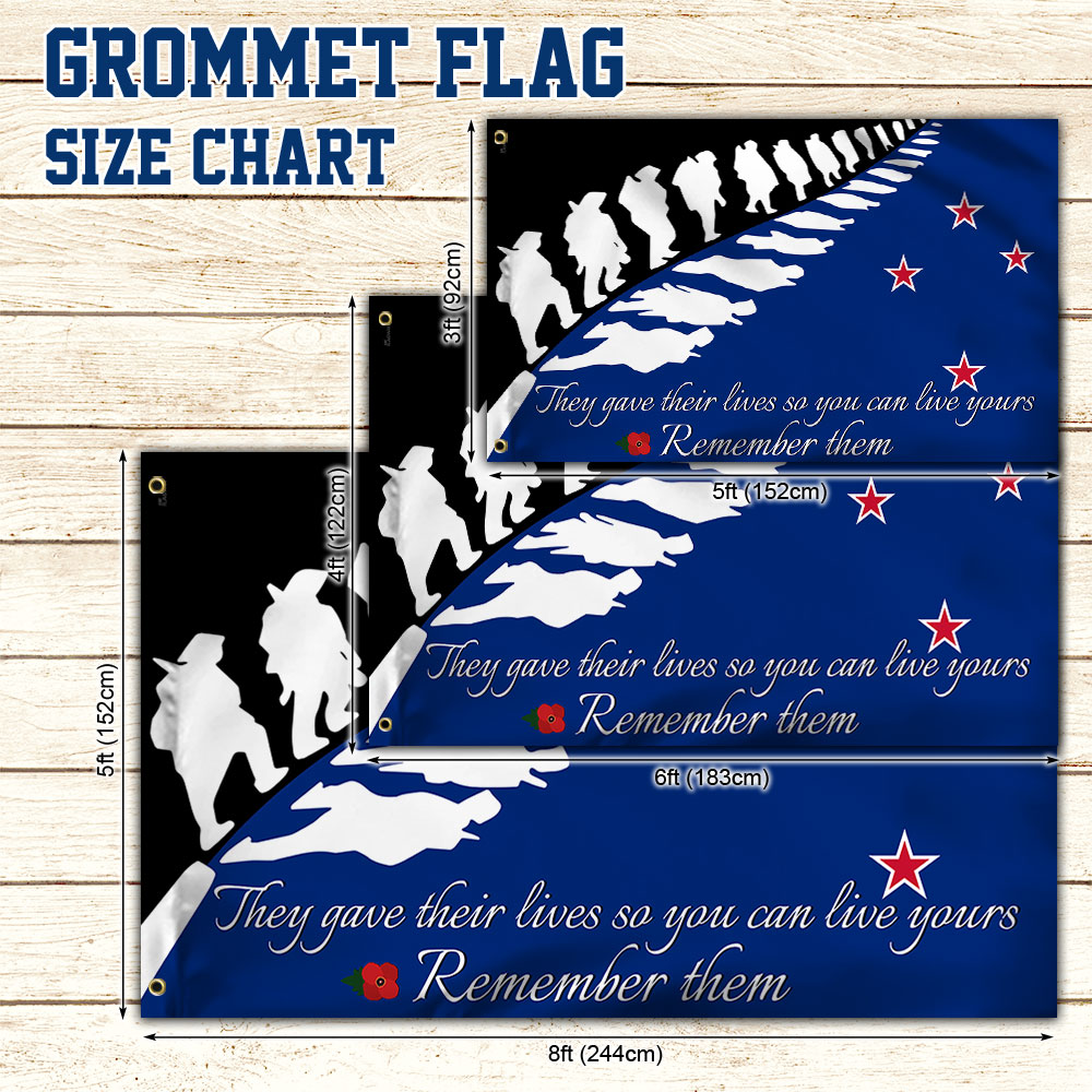 Anzac Day New Zealand Grommet Flag They Gave Their Lives Remember Them LHA1950GF