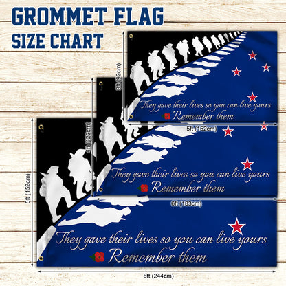 Anzac Day New Zealand Grommet Flag They Gave Their Lives Remember Them LHA1950GF