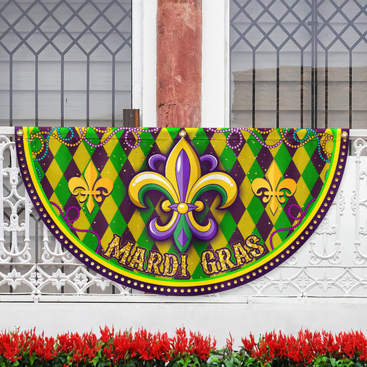 Happy Mardi Gras Fleur De Lis Non-Pleated Fan Flag TPT2580FL