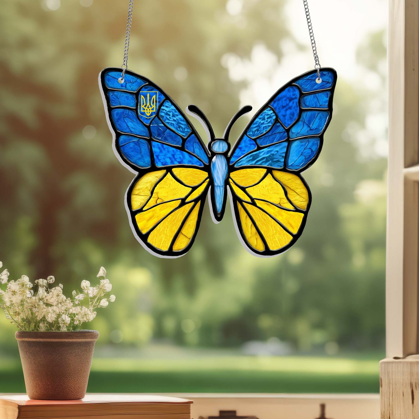 Stand With Ukraine Butterfly Blue Yellow Acrylic Suncatcher Hanging Sign TQN4932LTH