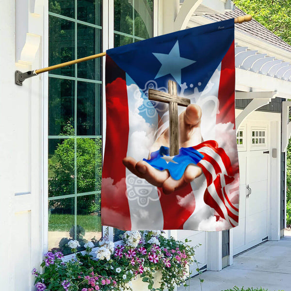 Puerto Rico Flag Jesus Christian Cross Puerto Rico Two-Sided Flag TPT792F