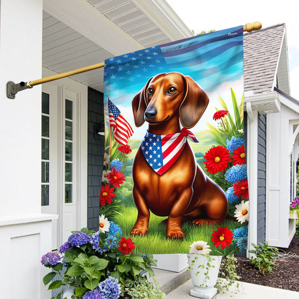 Flagwix American Flag - Patriotic Dachshund Wiener Dog 4th Of july Flag Wrapped in Glory TQN2986F