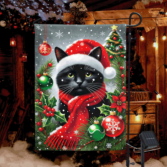 Black Cat Christmas Solar LED Garden Flag MLN4315SF