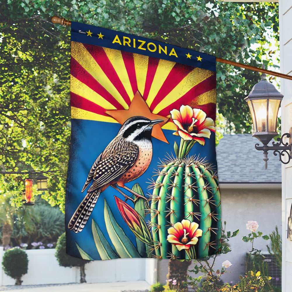 Arizona Cactus Wren and Saguaro Cactus Blossom Flag MLN3478F