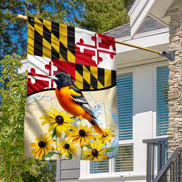Maryland Black-eyed Susan Flower and Baltimore Oriole Bird Flag TPT745Fv1