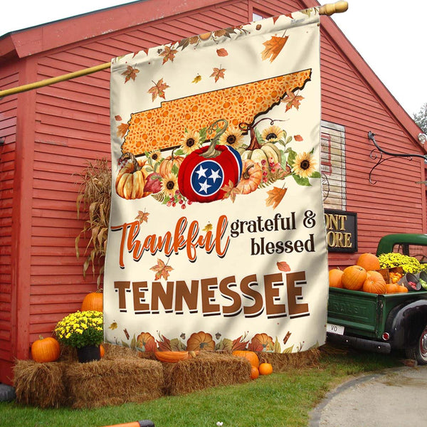 Thanksgiving Tennessee Flag Thankful Grateful And Blessed Halloween Pumpkin Fall Flag TPT1130Fv1